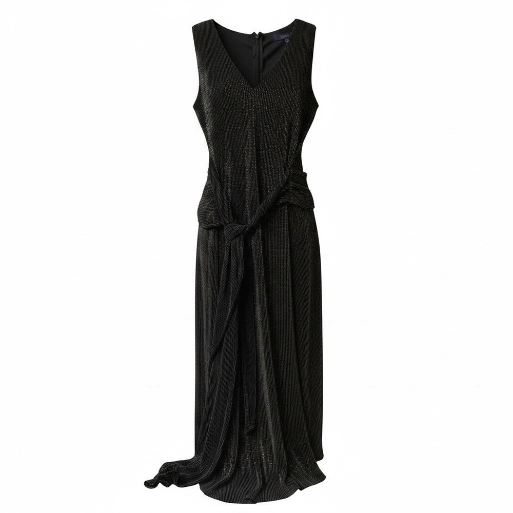Rachel Roy Dress Black Gold Sparkle XL Sleeveless Metallic Fit Flare Midi Dress